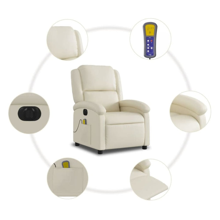 Electric Massage Recliner Chair Cream Faux Leather Txbpapa