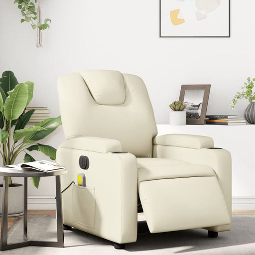 Electric Massage Recliner Chair Cream Faux Leather Txbpppb