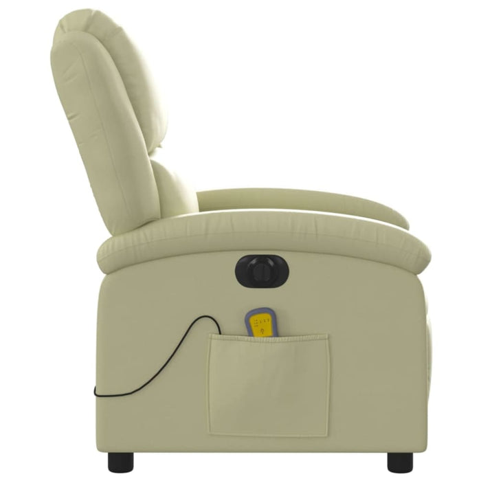Electric Massage Recliner Chair Cream Real Leather Txbpain