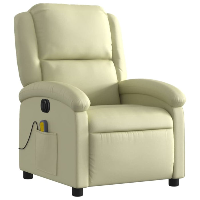 Electric Massage Recliner Chair Cream Real Leather Txbpain
