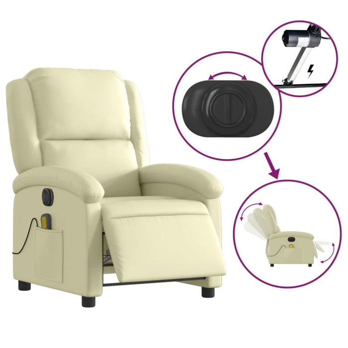 Electric Massage Recliner Chair Cream Real Leather Txbpain