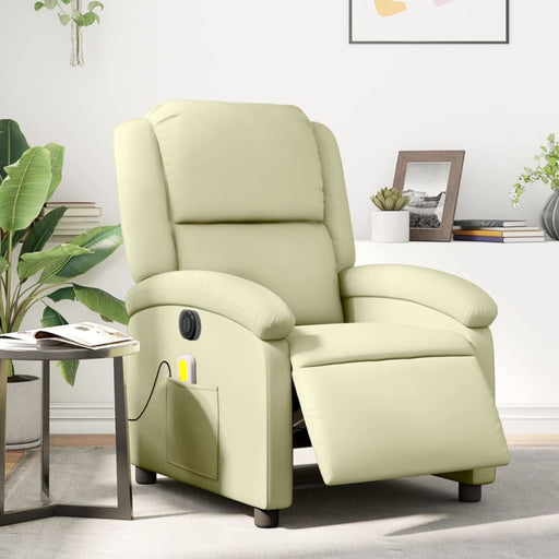 Electric Massage Recliner Chair Cream Real Leather Txbpain
