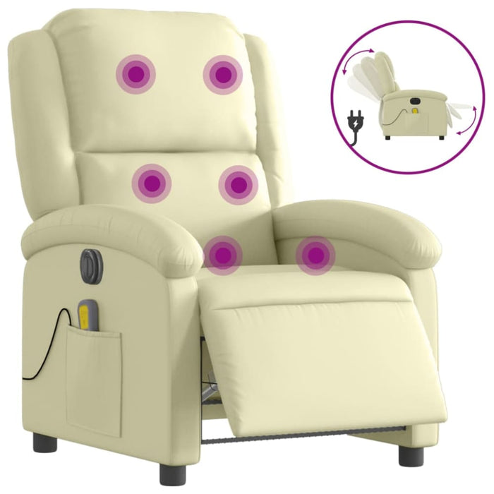 Electric Massage Recliner Chair Cream Real Leather Txbpain