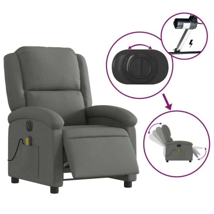Electric Massage Recliner Chair Dark Grey Fabric Txbpaxp