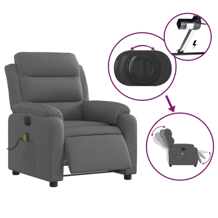 Electric Massage Recliner Chair Dark Grey Fabric Txbpitb