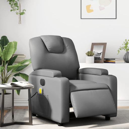 Electric Massage Recliner Chair Grey Faux Leather Txbpppo