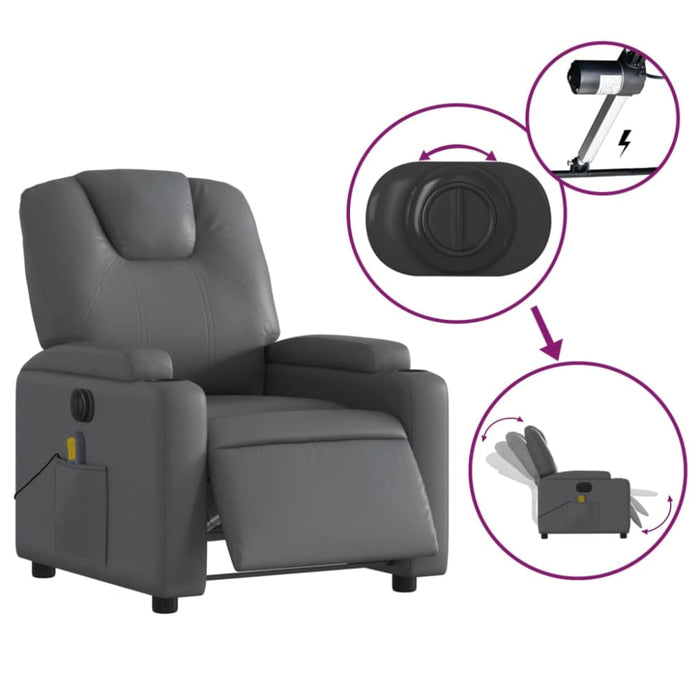 Electric Massage Recliner Chair Grey Faux Leather Txbpppo
