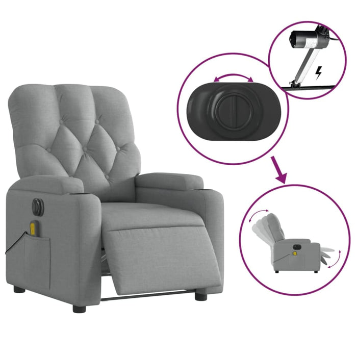 Electric Massage Recliner Chair Light Grey Fabric Txbplli