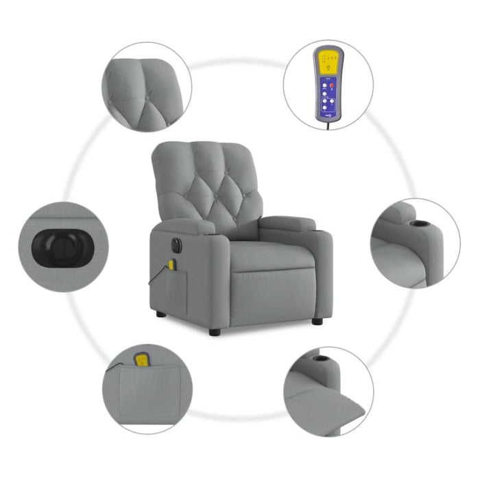 Electric Massage Recliner Chair Light Grey Fabric Txbplli