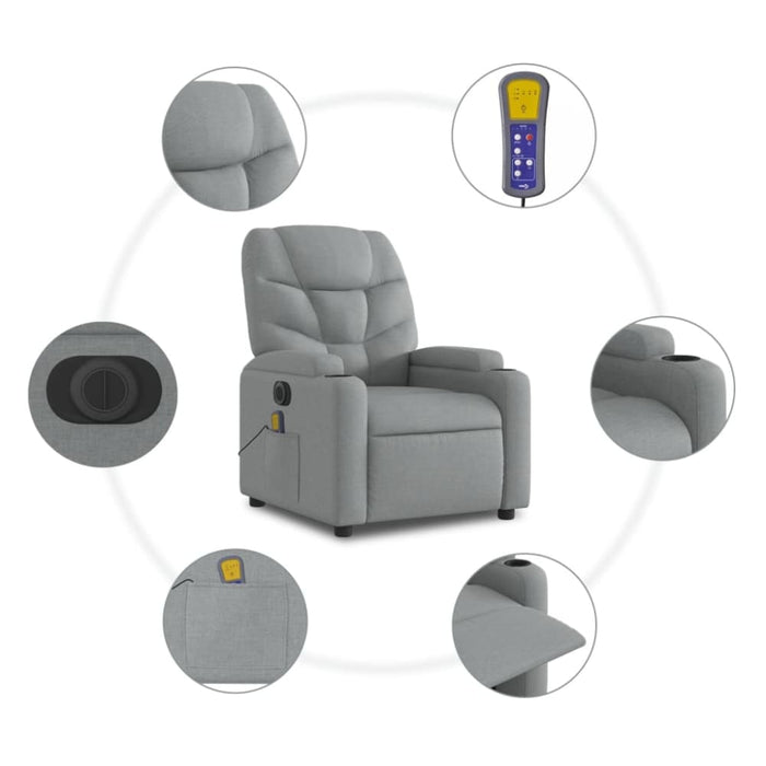 Electric Massage Recliner Chair Light Grey Fabric Txbplxb