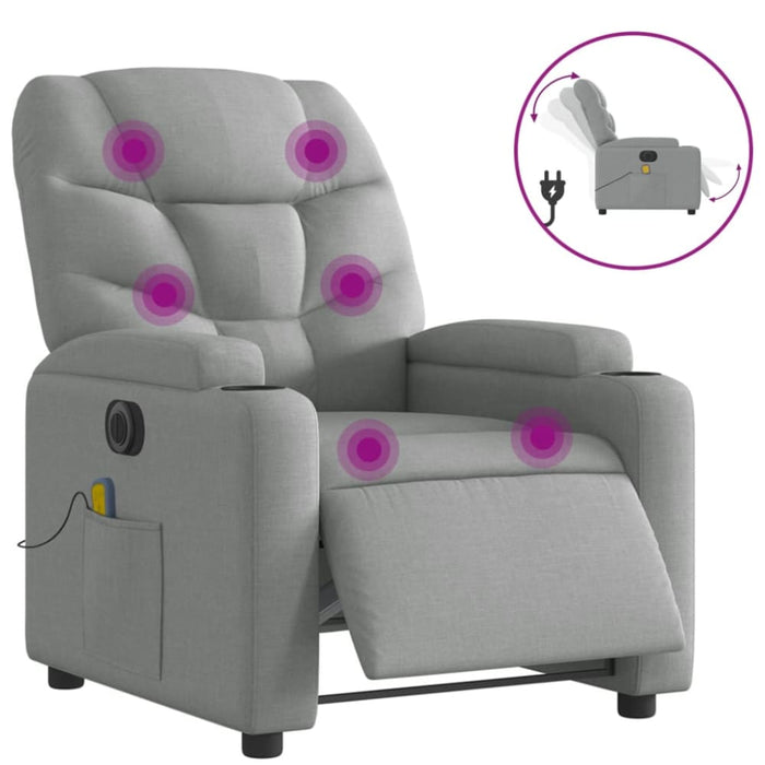 Electric Massage Recliner Chair Light Grey Fabric Txbplxb