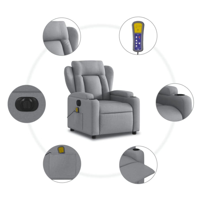 Electric Massage Recliner Chair Light Grey Fabric Txbppil