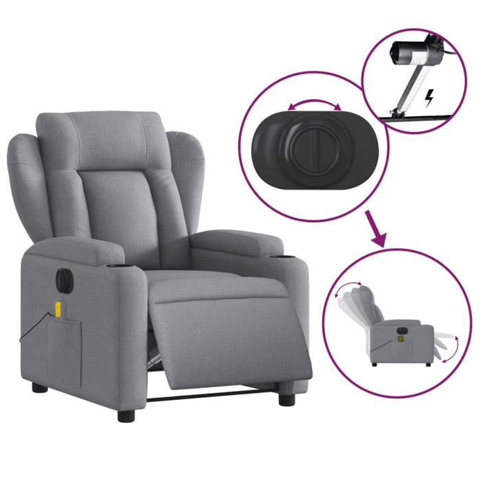 Electric Massage Recliner Chair Light Grey Fabric Txbppil