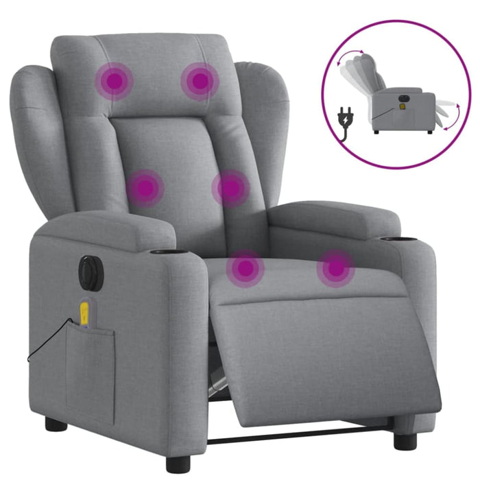 Electric Massage Recliner Chair Light Grey Fabric Txbppil