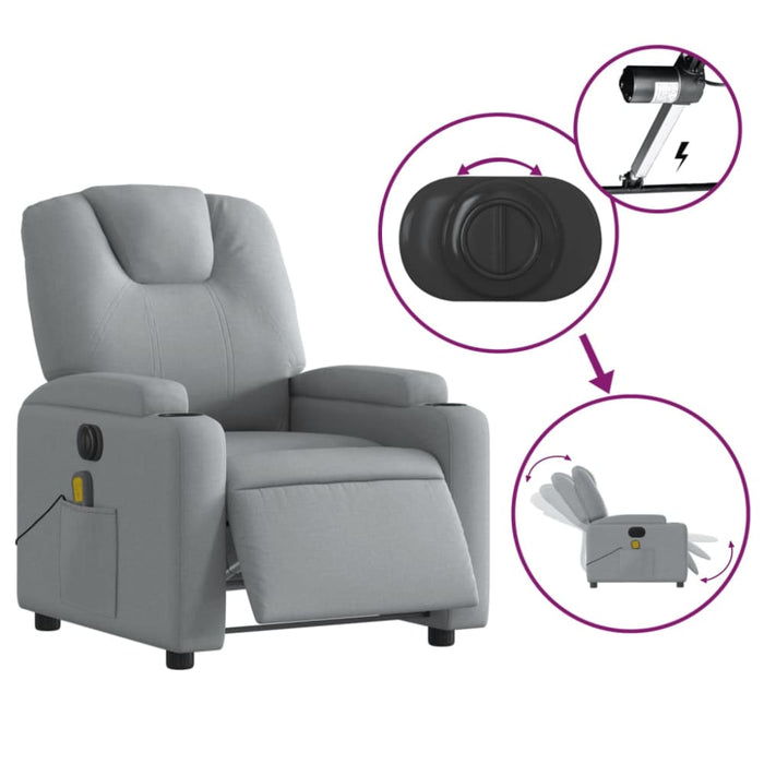 Electric Massage Recliner Chair Light Grey Fabric Txbppxb