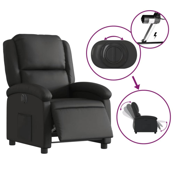 Electric Recliner Chair Black Real Leather Txbpaia