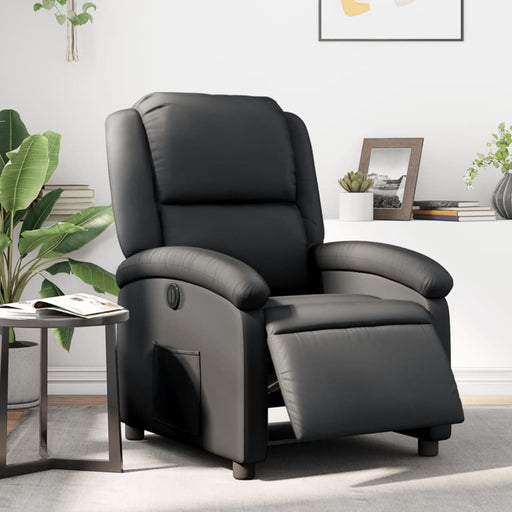 Electric Recliner Chair Black Real Leather Txbpaia