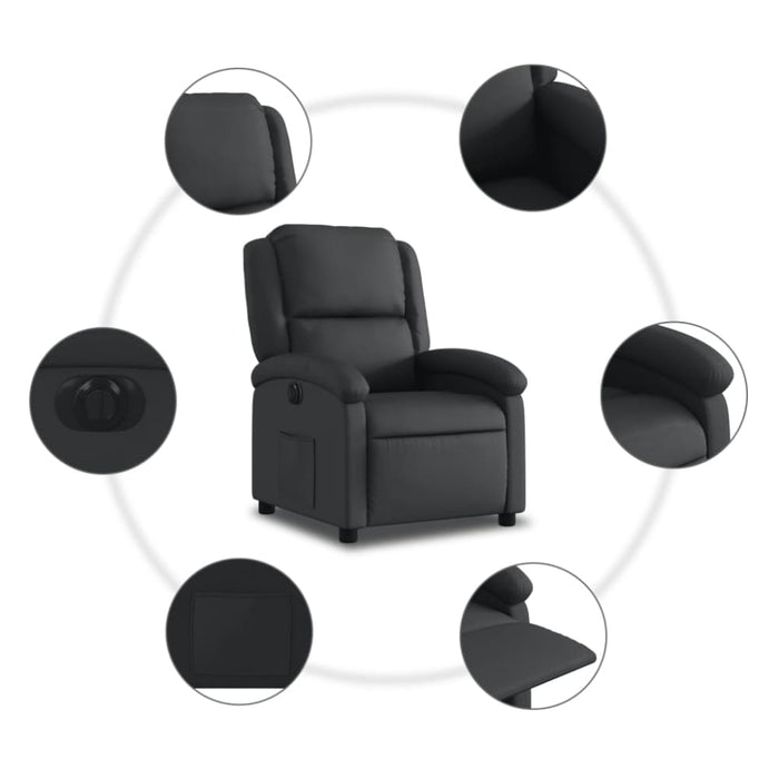 Electric Recliner Chair Black Real Leather Txbpaia