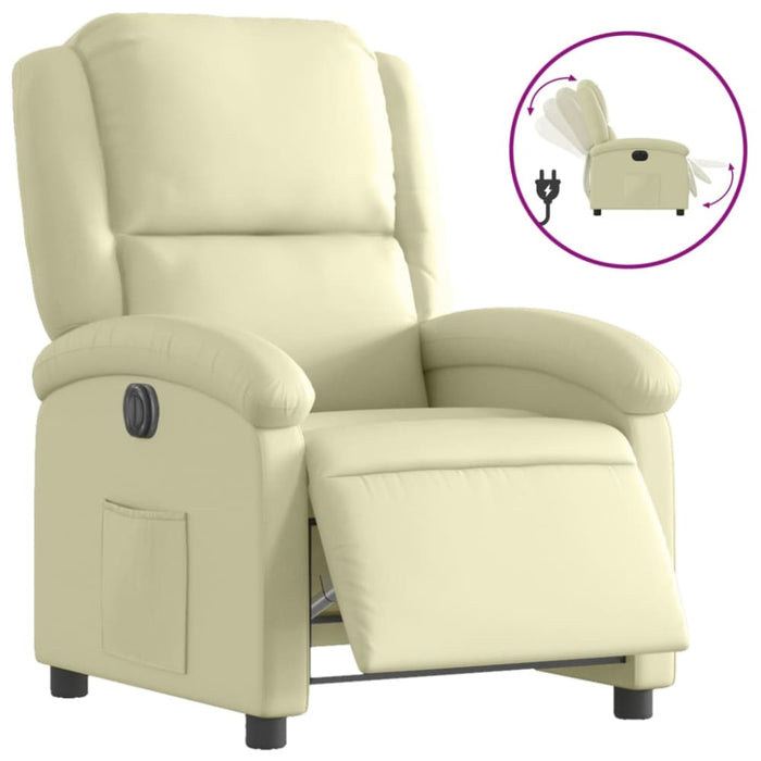 Electric Recliner Chair Cream Real Leather Txbpaip