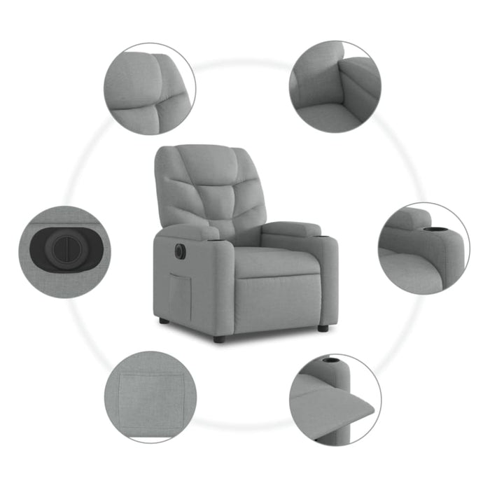Electric Recliner Chair Light Grey Fabric Txbplol