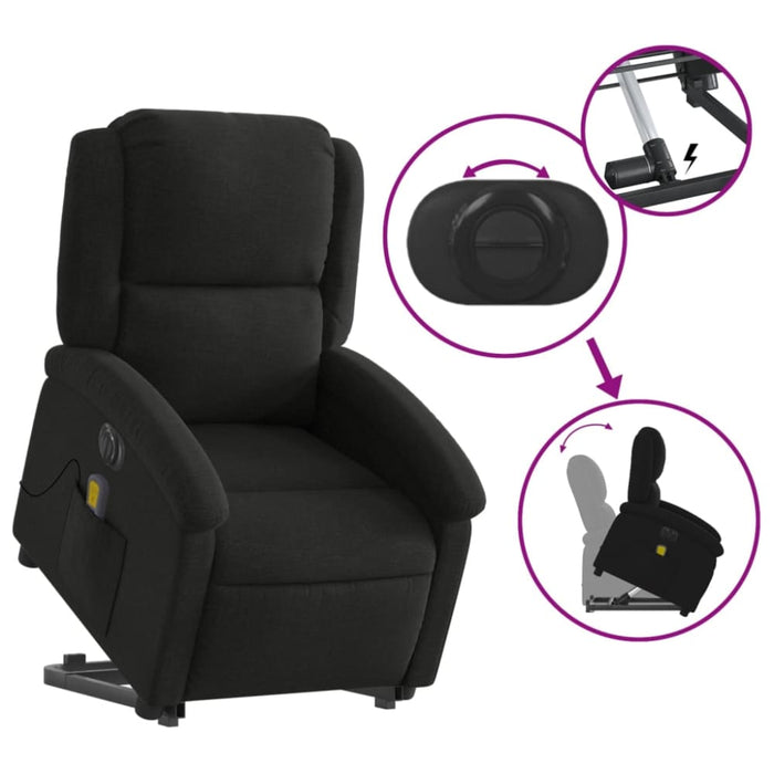 Electric Stand Up Massage Recliner Chair Black Fabric