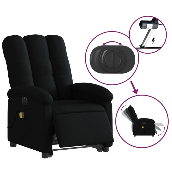 Electric Stand Up Massage Recliner Chair Black Fabric