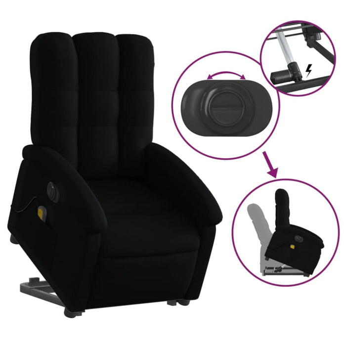 Electric Stand Up Massage Recliner Chair Black Fabric