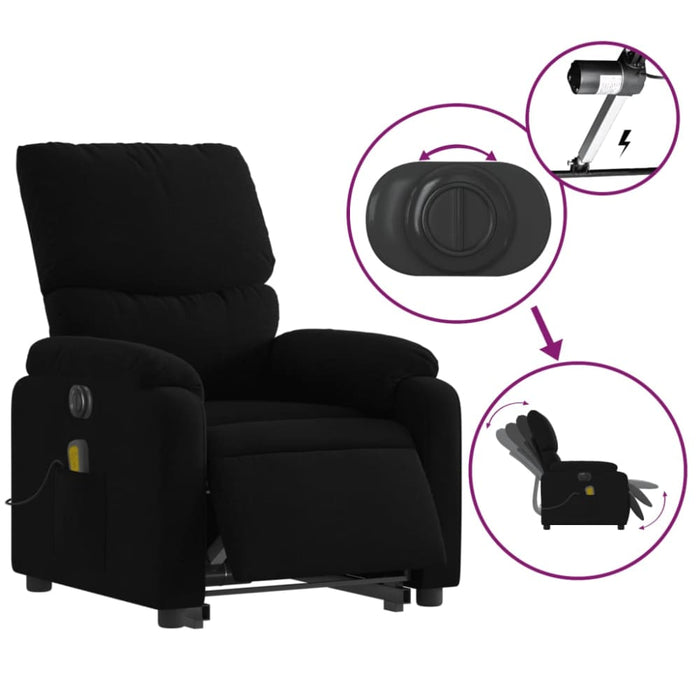Electric Stand Up Massage Recliner Chair Black Fabric