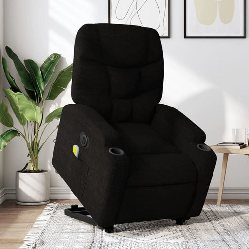 Electric Stand Up Massage Recliner Chair Black Fabric