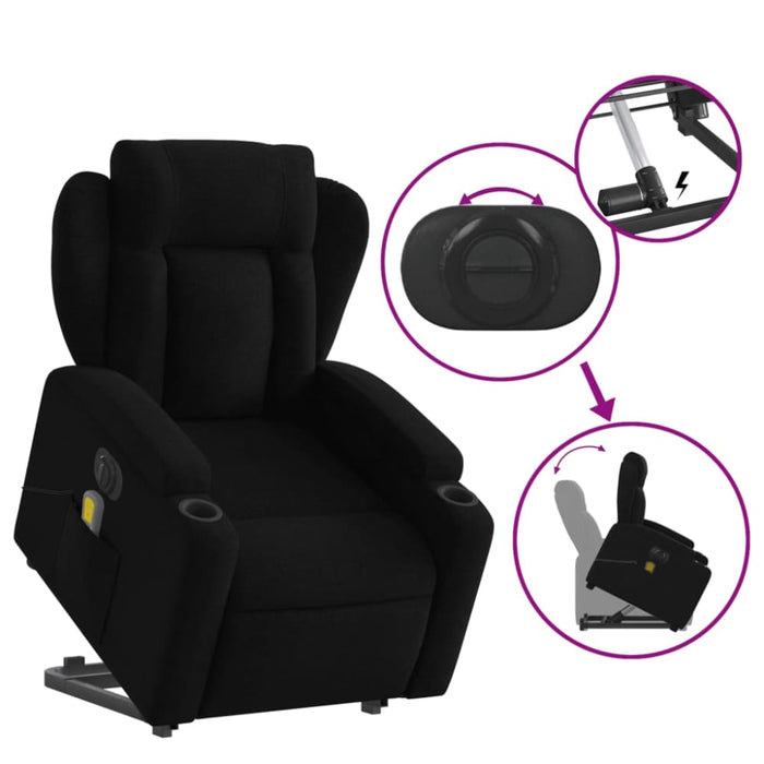 Electric Stand Up Massage Recliner Chair Black Fabric