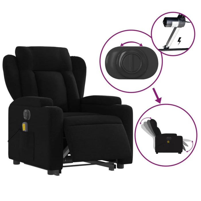 Electric Stand Up Massage Recliner Chair Black Fabric