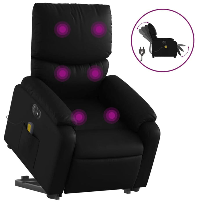 Electric Stand Up Massage Recliner Chair Black Faux Leather