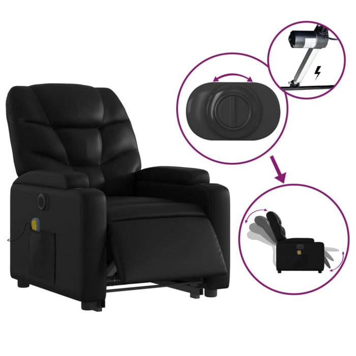 Electric Stand Up Massage Recliner Chair Black Faux Leather