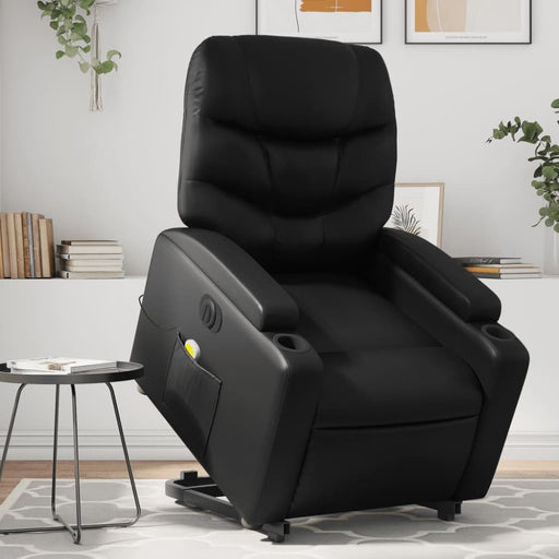 Electric Stand Up Massage Recliner Chair Black Faux Leather