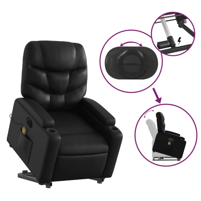 Electric Stand Up Massage Recliner Chair Black Faux Leather