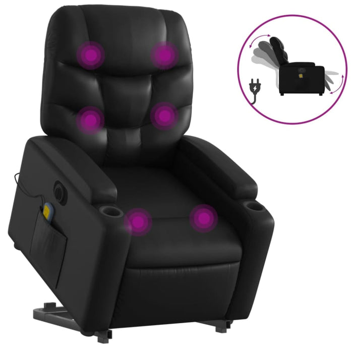 Electric Stand Up Massage Recliner Chair Black Faux Leather