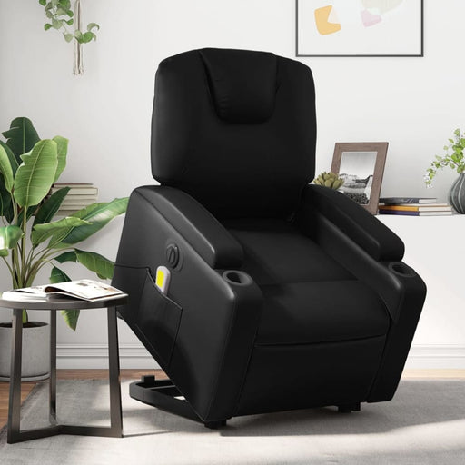 Electric Stand Up Massage Recliner Chair Black Faux Leather