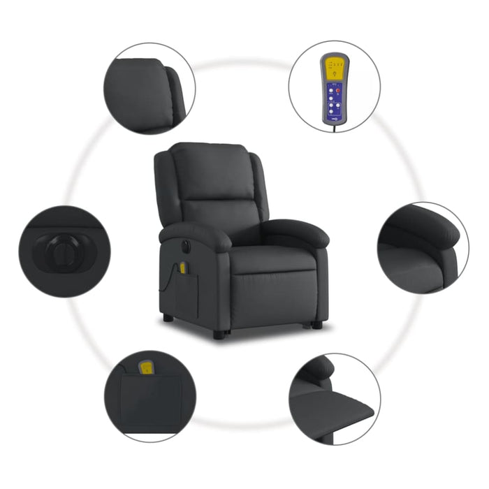 Electric Stand Up Massage Recliner Chair Black Real Leather
