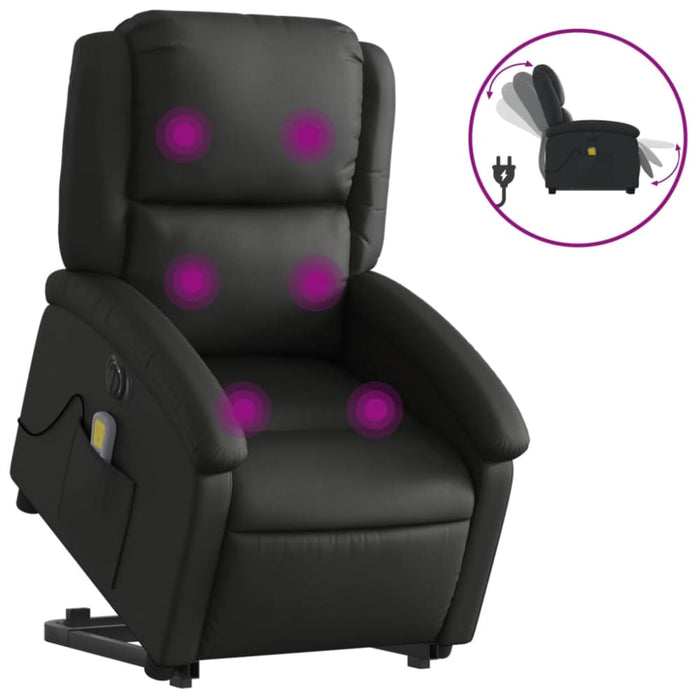 Electric Stand Up Massage Recliner Chair Black Real Leather