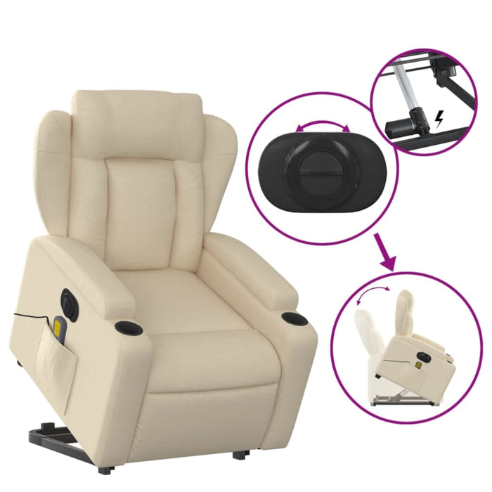 Electric Stand Up Massage Recliner Chair Cream Fabric