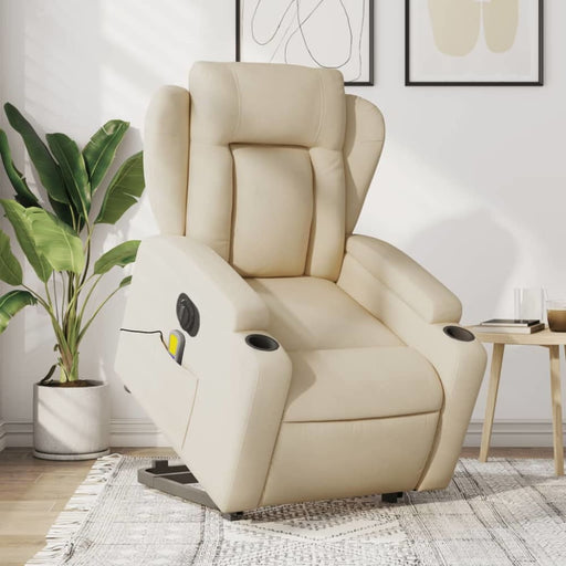 Electric Stand Up Massage Recliner Chair Cream Fabric