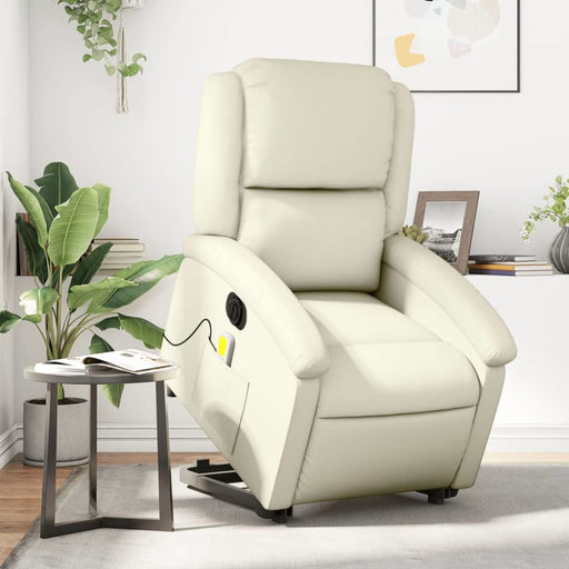 Electric Stand Up Massage Recliner Chair Cream Faux Leather