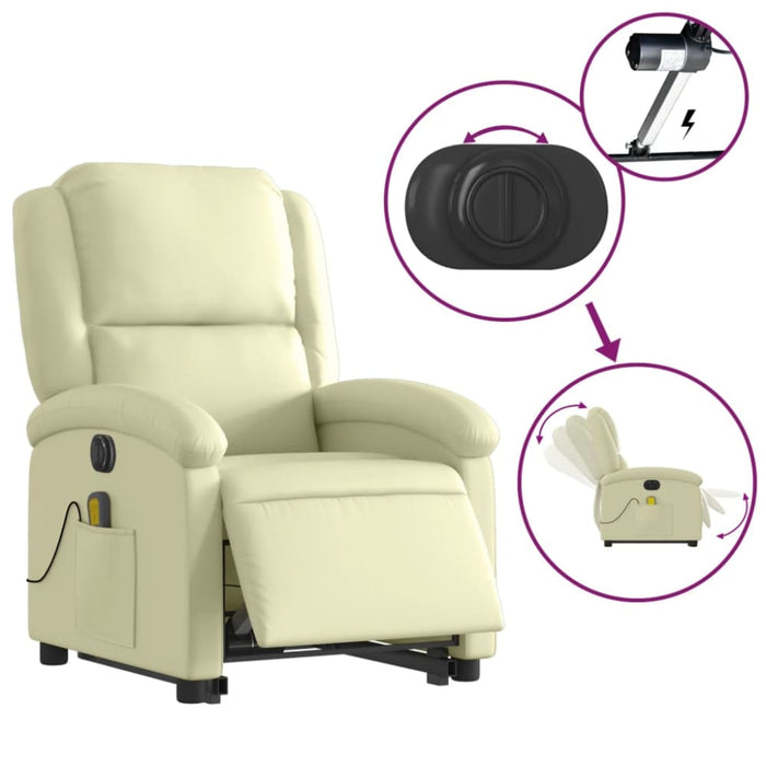 Electric Stand Up Massage Recliner Chair Cream Real Leather