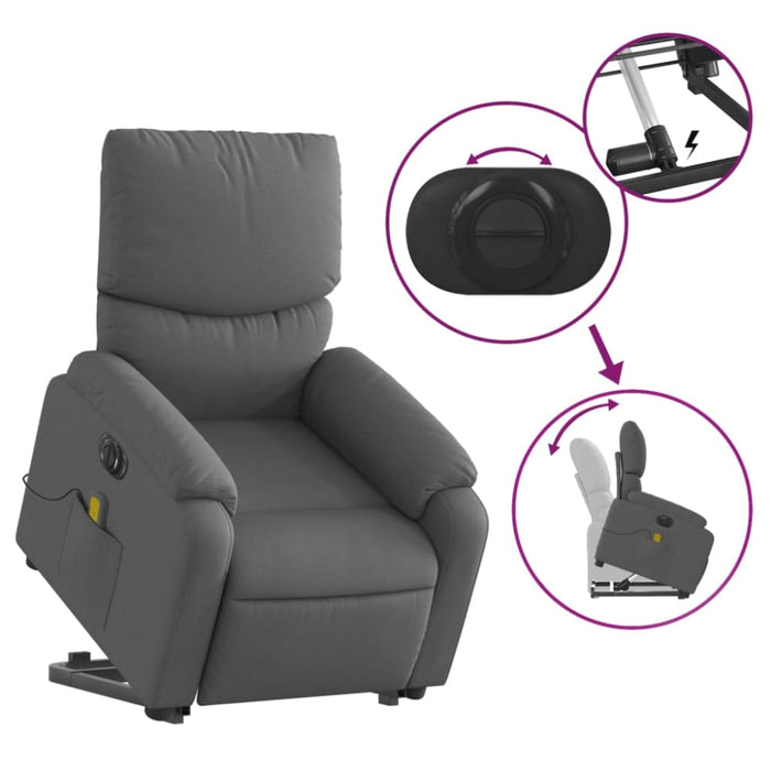 Electric Stand Up Massage Recliner Chair Dark Grey Fabric