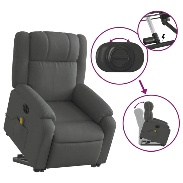 Electric Stand Up Massage Recliner Chair Dark Grey Fabric