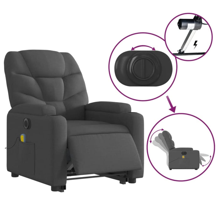 Electric Stand Up Massage Recliner Chair Dark Grey Fabric