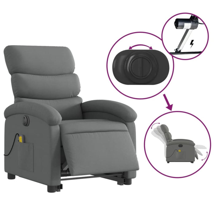 Electric Stand Up Massage Recliner Chair Dark Grey Fabric