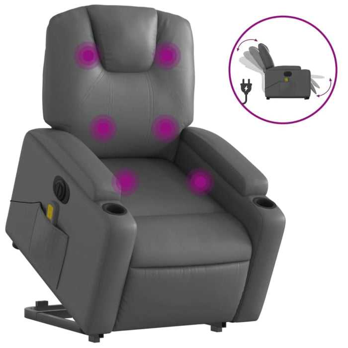 Electric Stand Up Massage Recliner Chair Grey Faux Leather