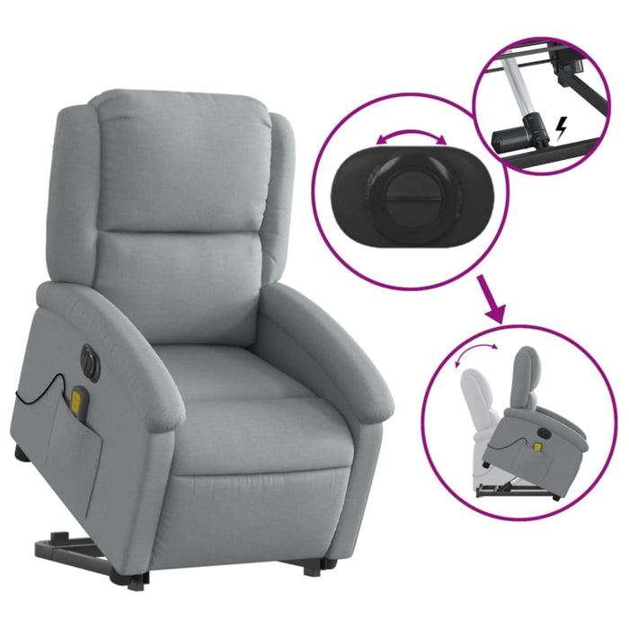 Electric Stand Up Massage Recliner Chair Light Grey Fabric