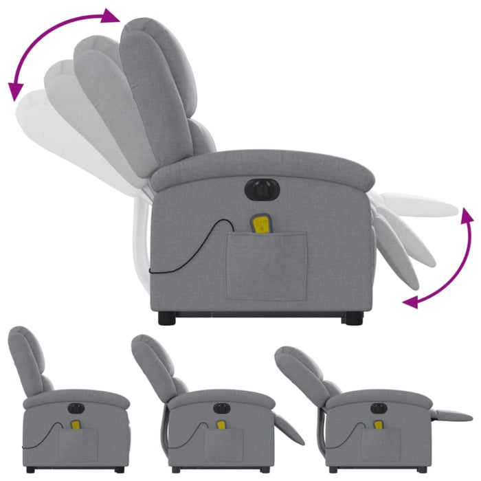 Electric Stand Up Massage Recliner Chair Light Grey Fabric